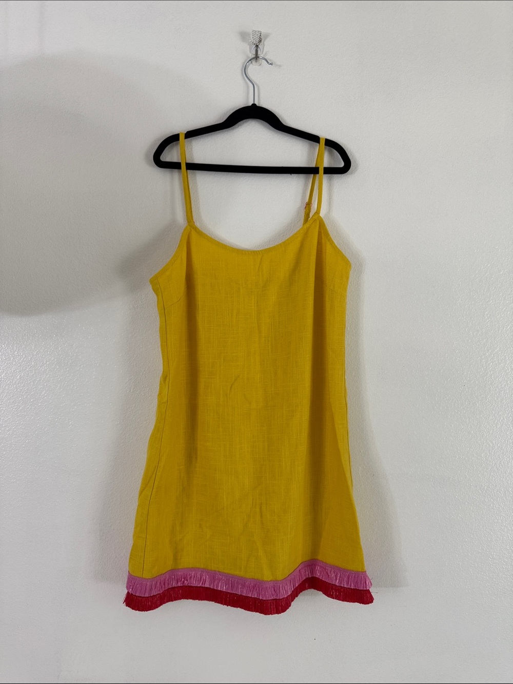 STAUD Yellow Mini Dress with Pink and Red Trim
